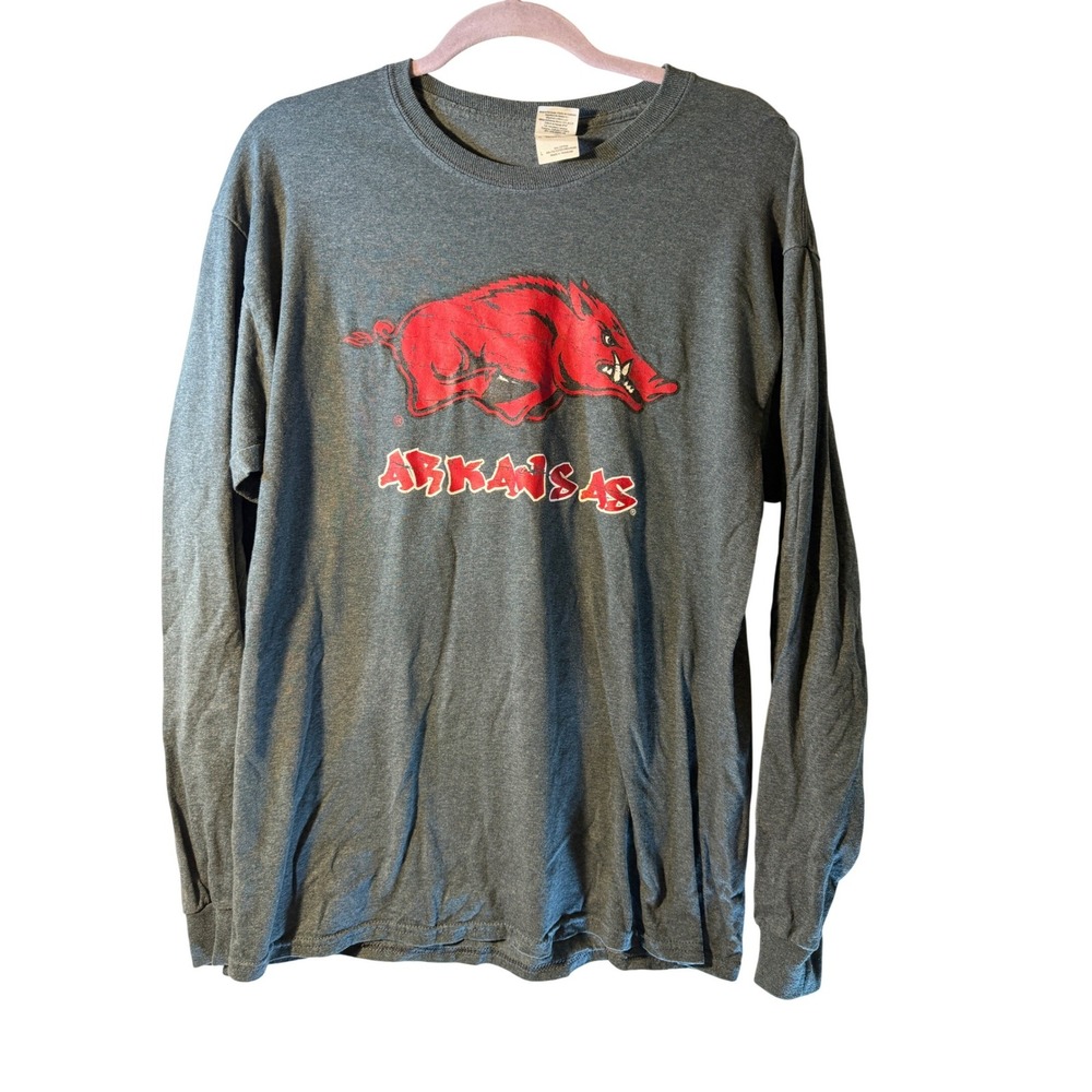 Arkansas Razorbacks Long Sleeve T Shirt Gray Red Hog Mascot Adult Large‎